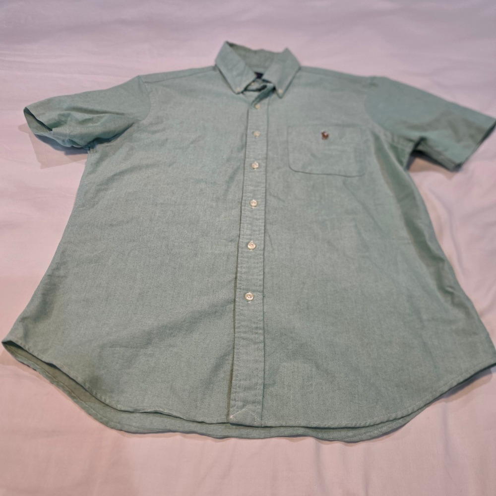Ralph Lauren Button Down Men Medium Green Excellent Short Sleeve Oxford Shirt